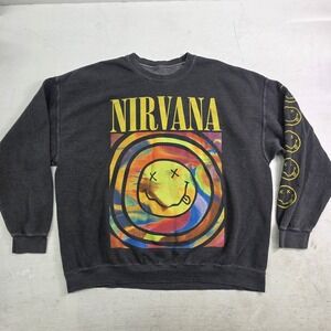 NIRVANA Smile Sweatshirt Gray Tie Dye Boxy Grunge Rock Urban Men's Oversized S/M